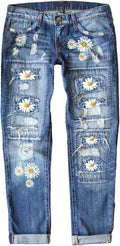 Astylish Womens Plaid Patch Ripped Boyfriend Distressed (Style 22N3)