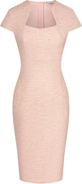 Women's Tweed Pencil Dress Cap Sleeve - Elegant Workwear Fit