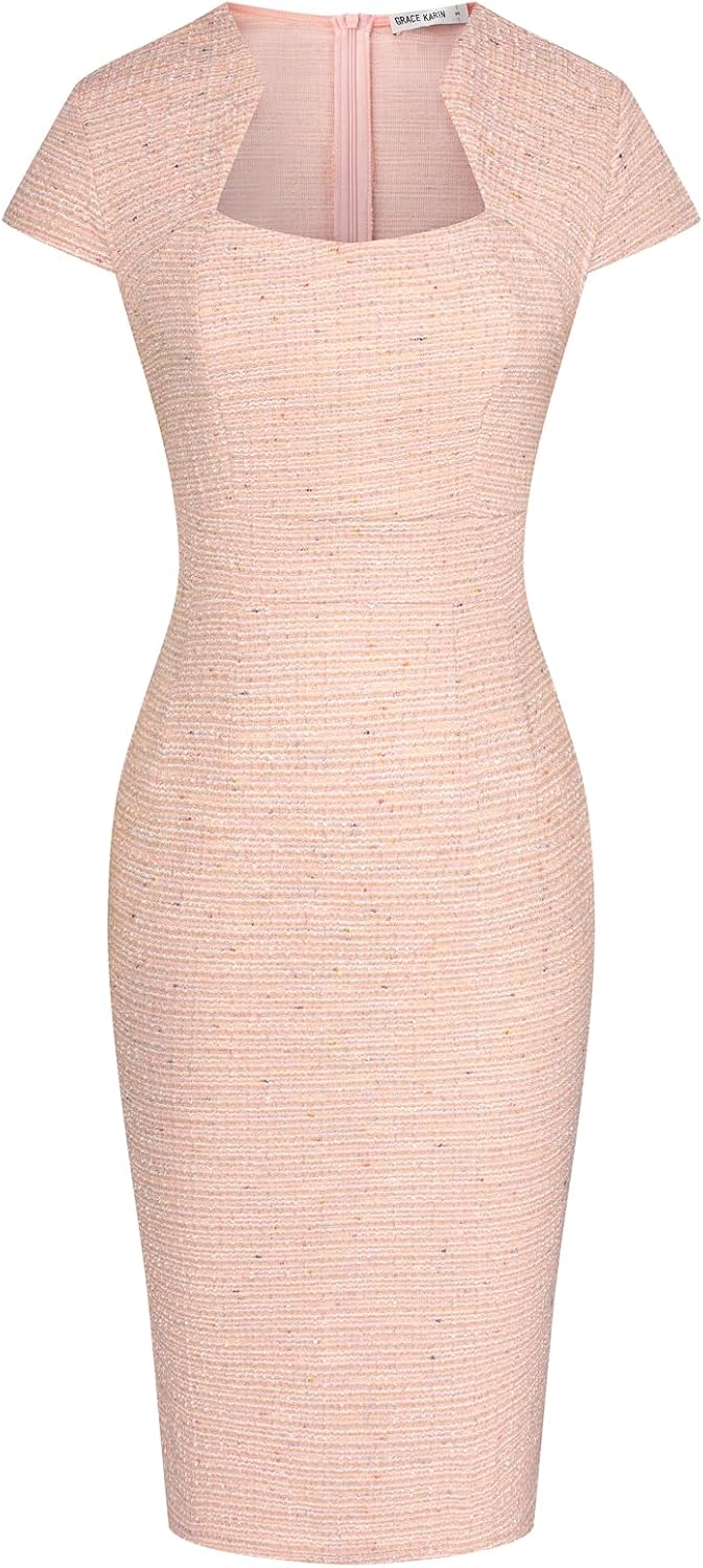 Gorgeous Pencil Dress for Work - Cap Sleeve Tweed Style