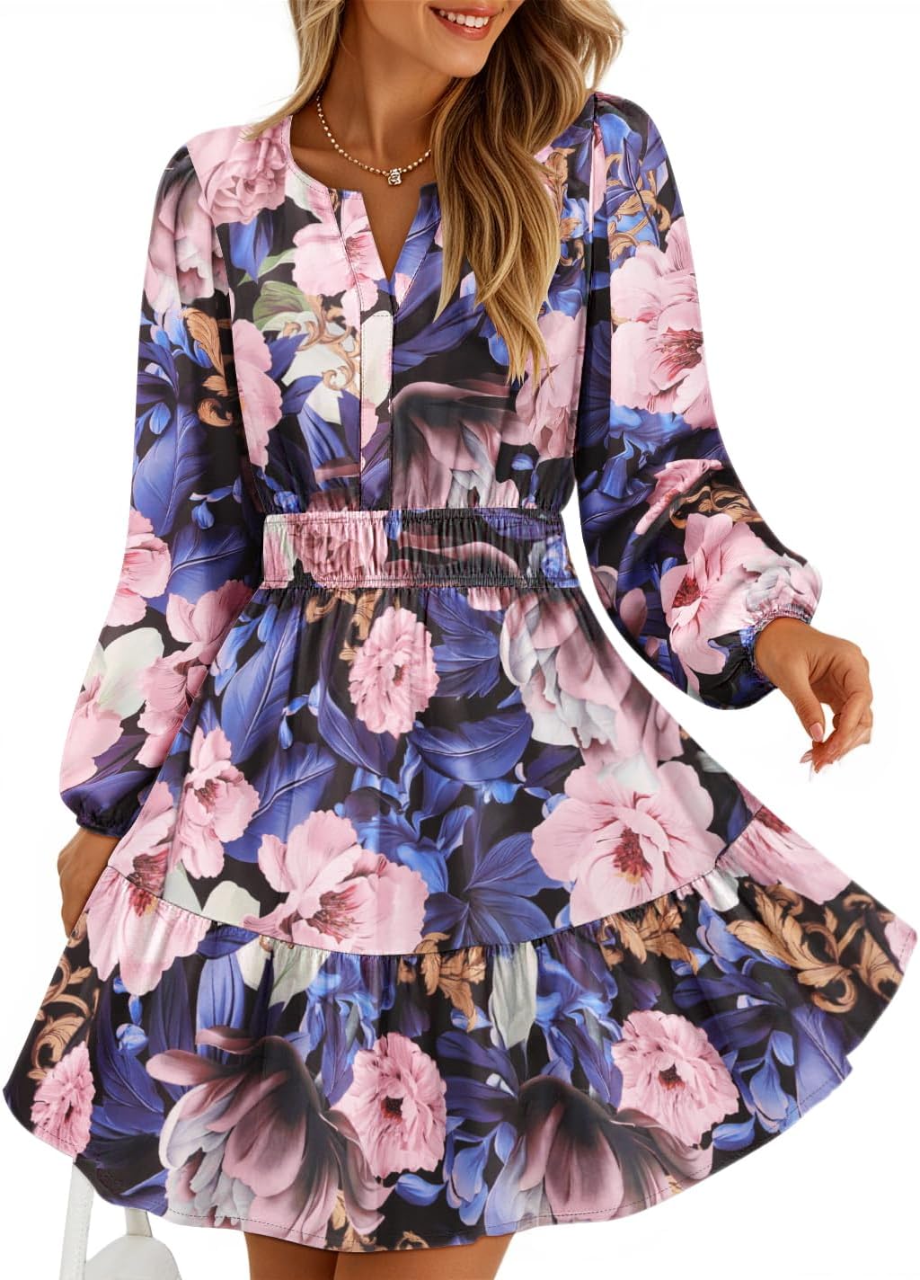ZESICA Fall Wedding Guest Dresses: Floral Boho Mini Dress