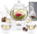 Teabloom Complete Glass Tea Set with Warmer and 12 Blooming Teas
