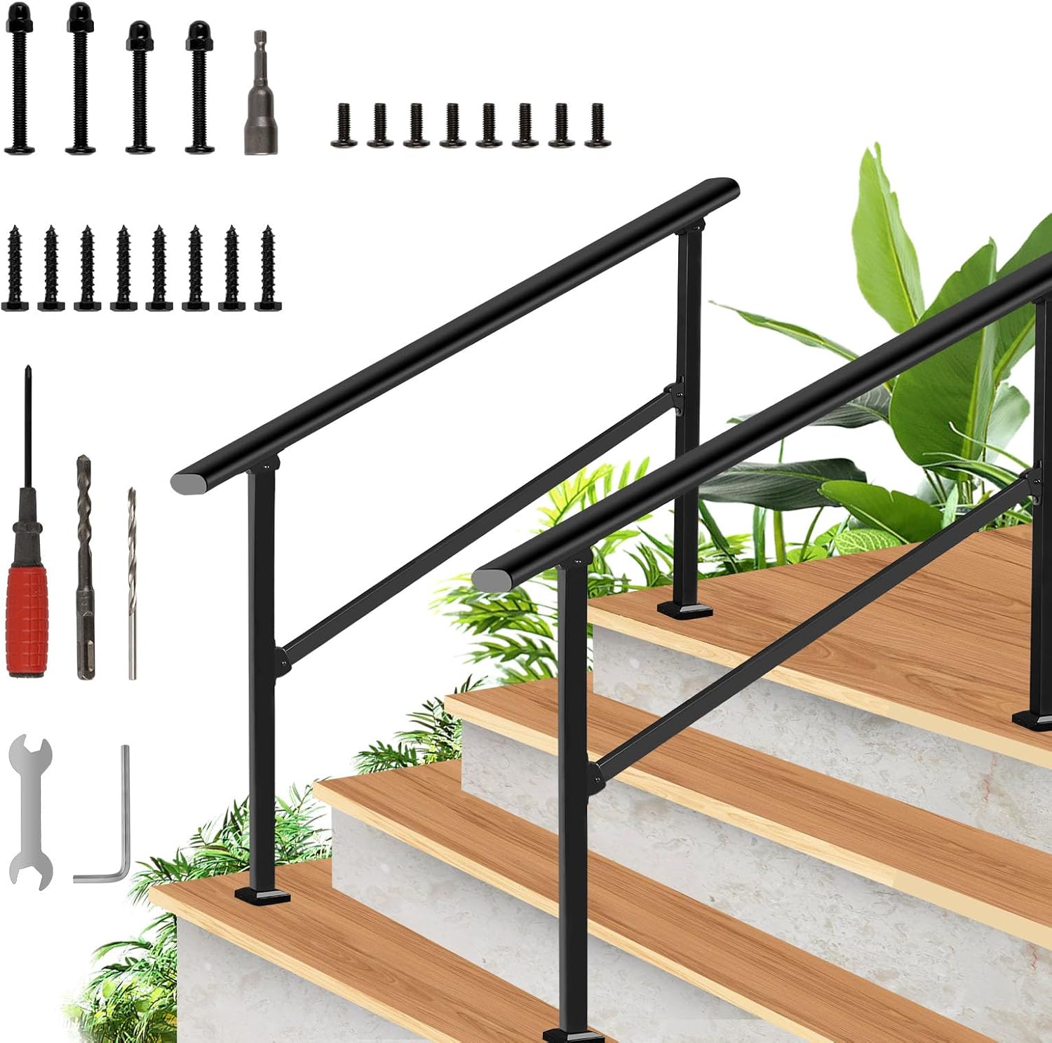 WorldChoice 4 Step Hand Rails for Outdoor Steps - Adjustable Steel