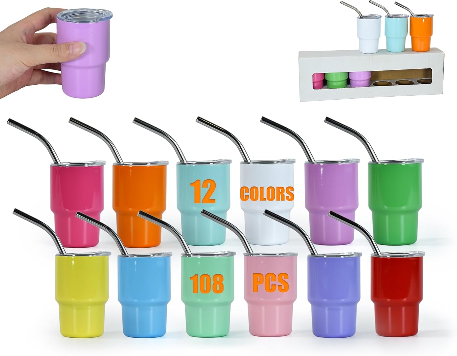 AGH 108 Pcs Mini Tumbler Shot Glass with Straw and Lid
