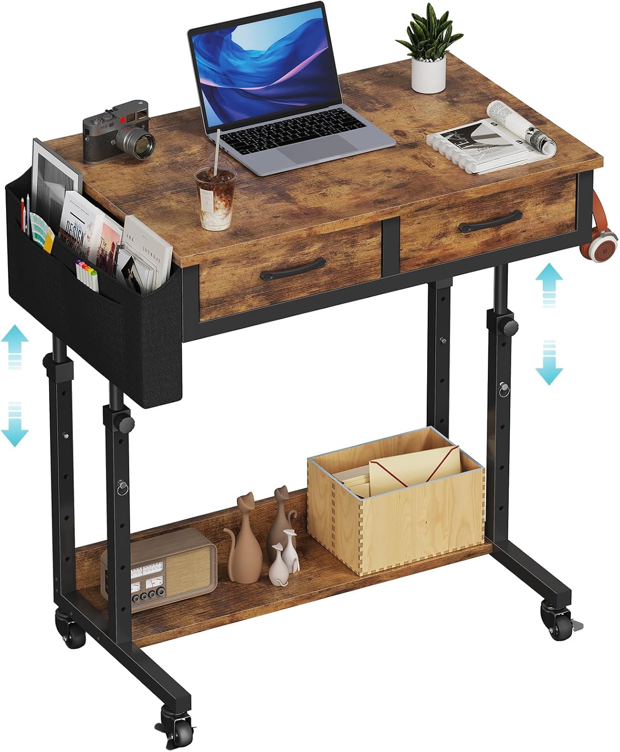 Small Portable Standing Rolling Desk with Adjustable Height Options