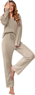 Women's Waffle Knit Pajama Set by Ekouaer for Comfortable Nights