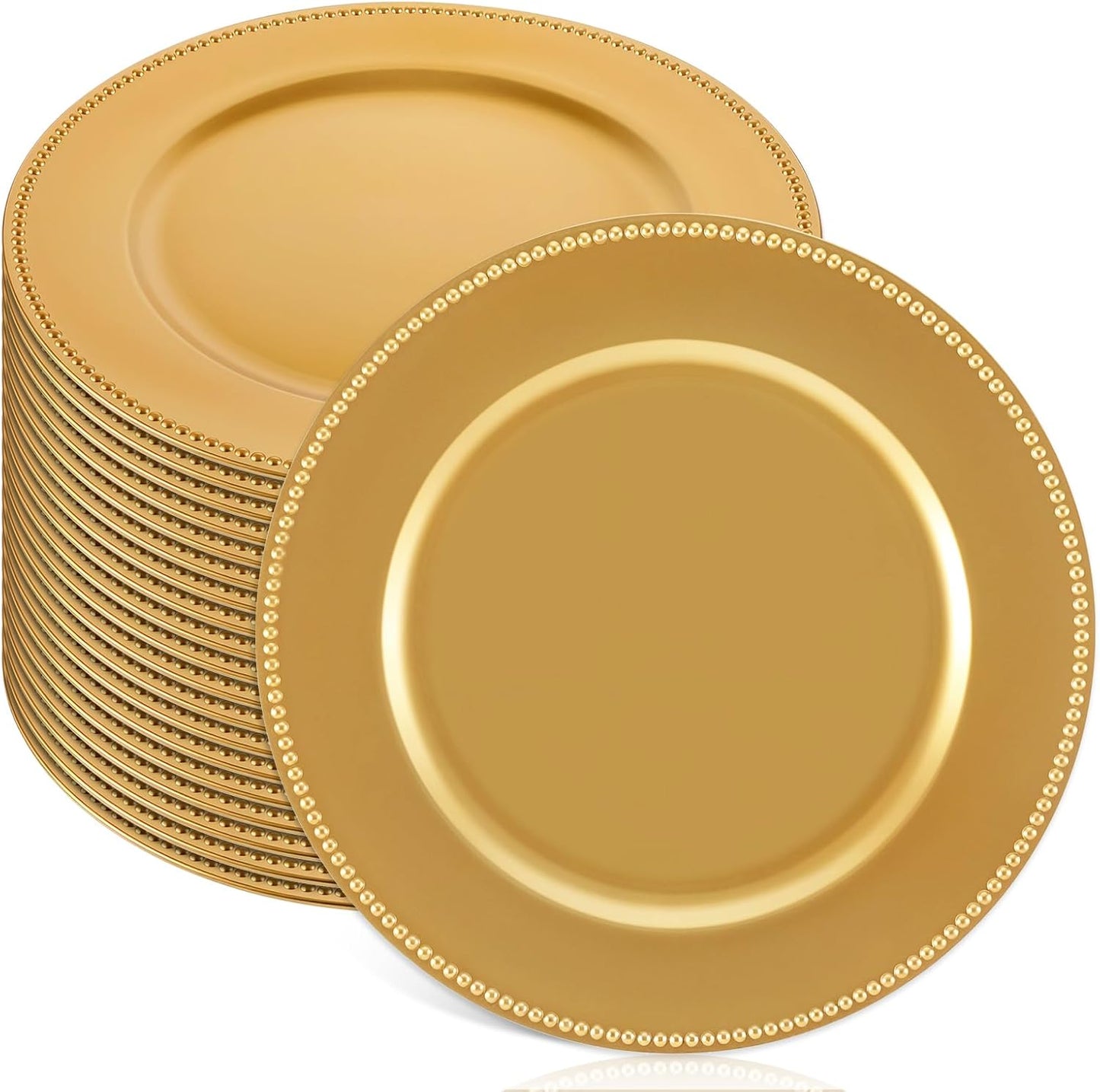 Gold Charger Plates Set - Elegant 13 Beaded Rim Design