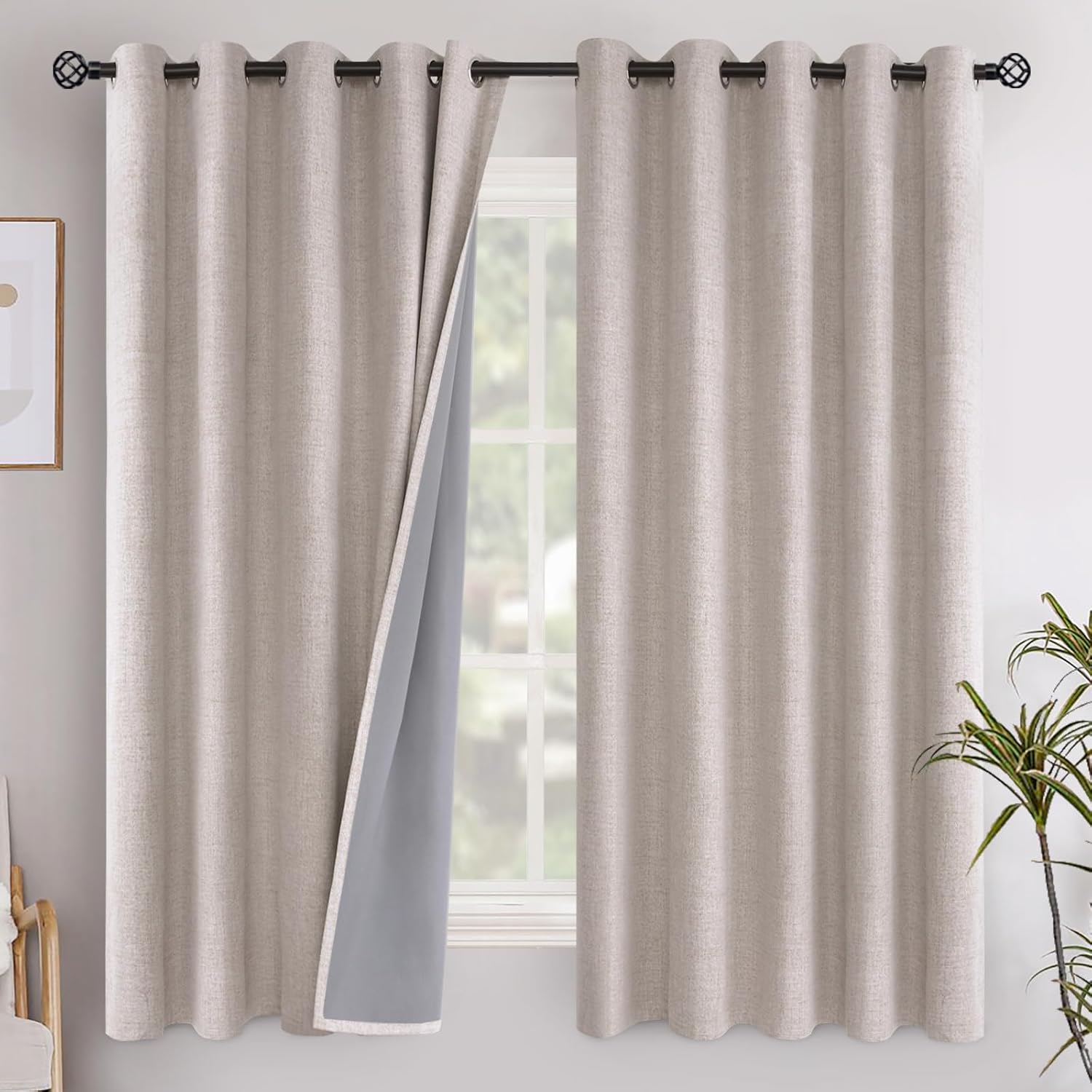 YoungsTex Beige Linen Blackout Curtains for Full Light Blocking