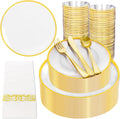 Clear and Gold Plastic Plates Set for 50 Guests - Elegant Disposable
