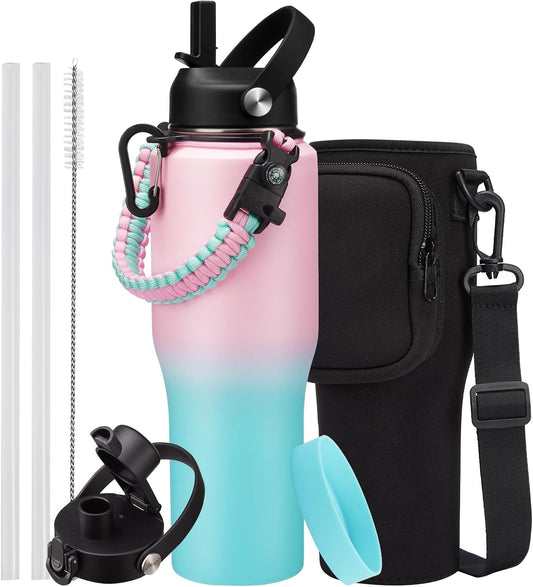 Insulated Water Bottle 32OZ Fits in Cup Holder - Perfect for Travel