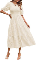 Puff Sleeve Smocked Floral Midi Dress - Flattering Summer Style Formal