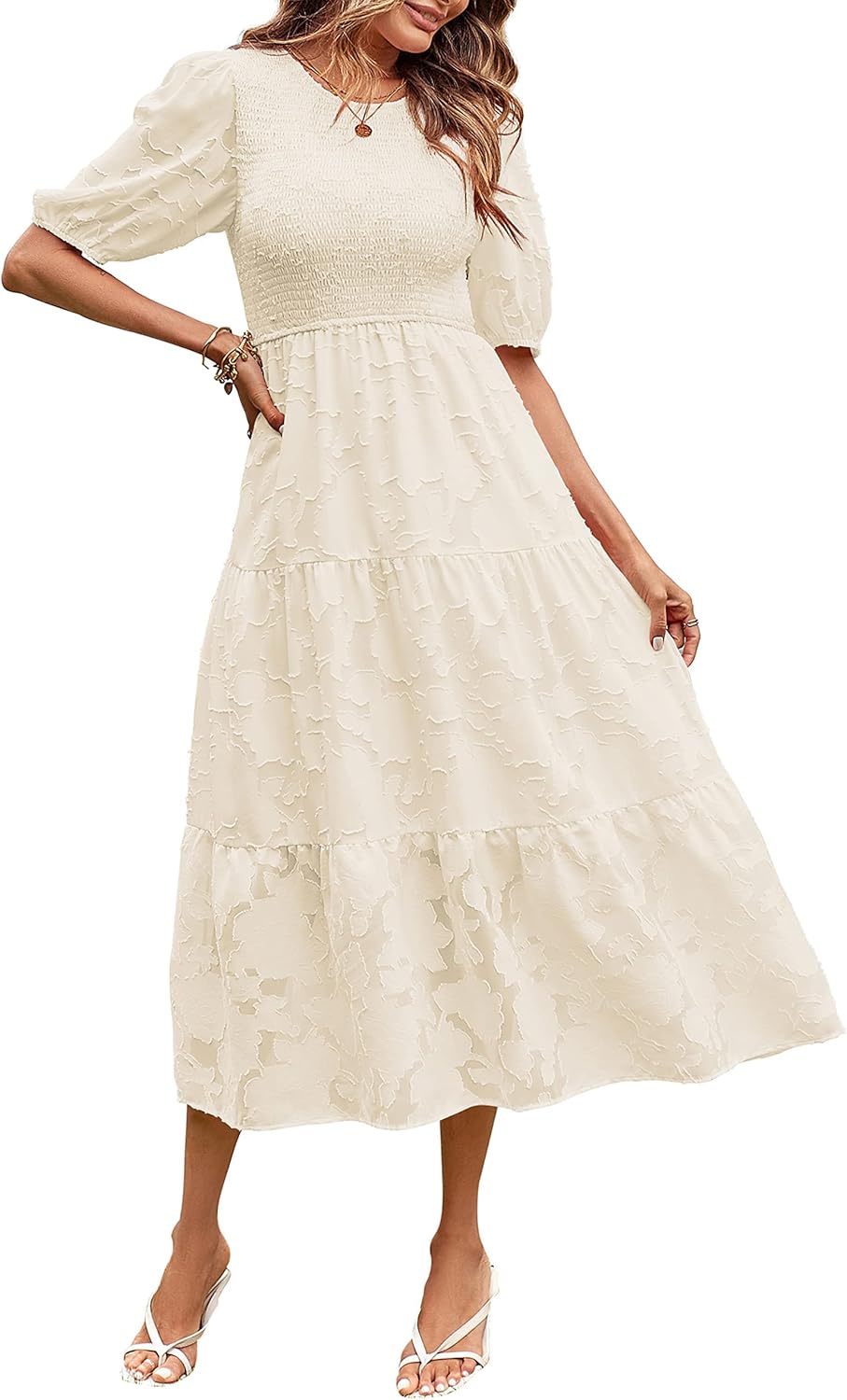 MEROKEETY Women's Summer Puff Sleeve Floral Midi Dress Review