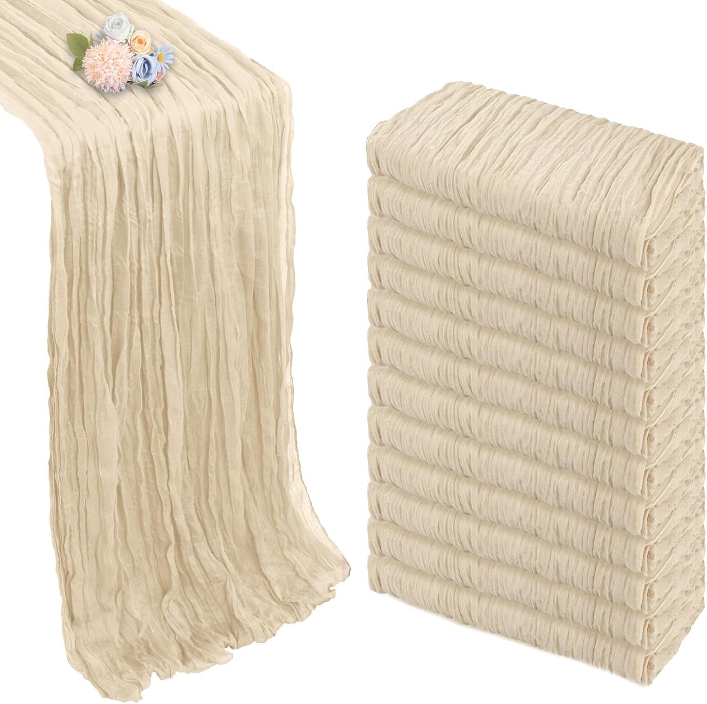 Beige Cheesecloth Table Runner 12 Pack for Elegant Decor