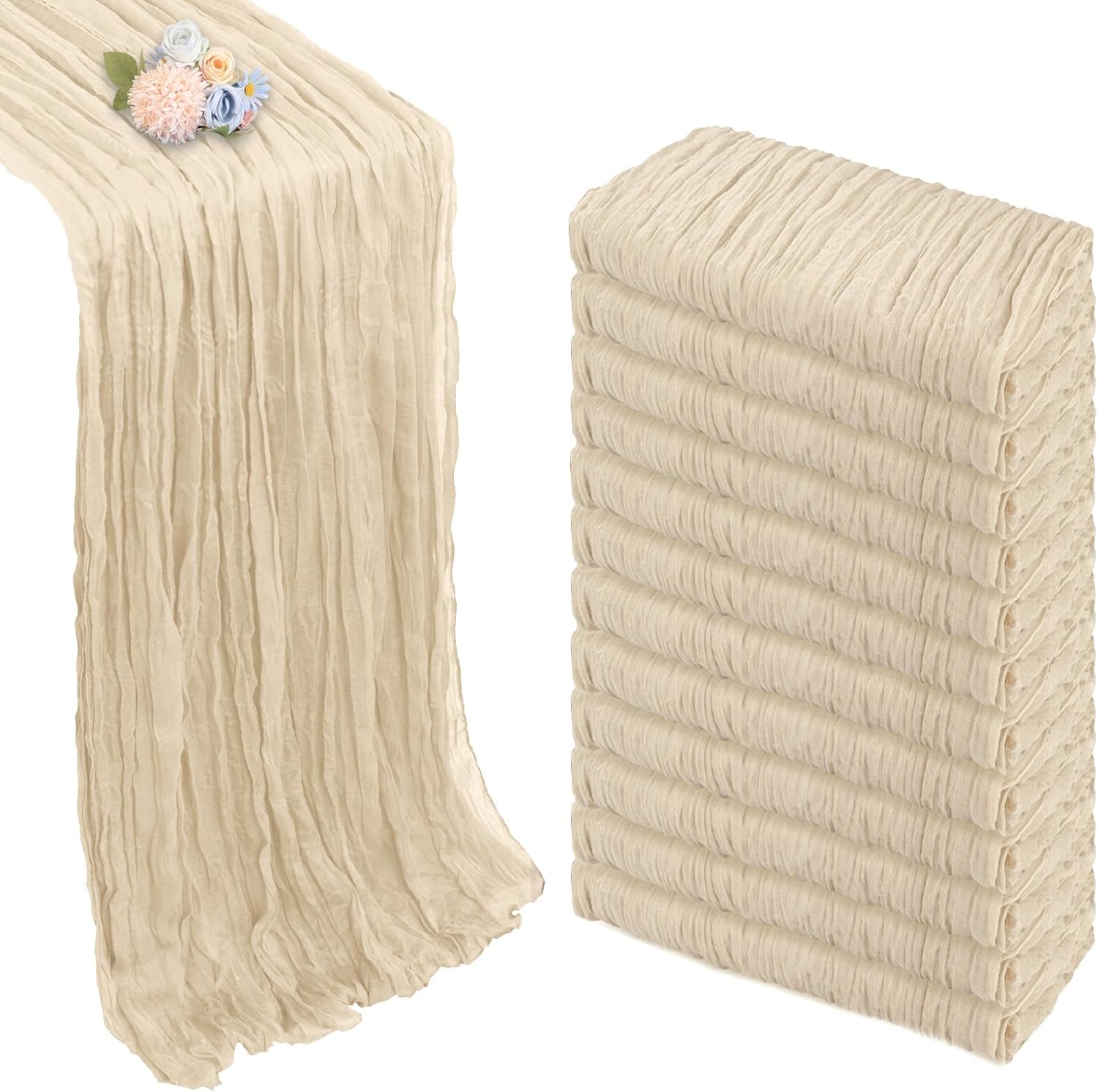 Beige Cheesecloth Table Runner 12 Pack for Elegant Decor