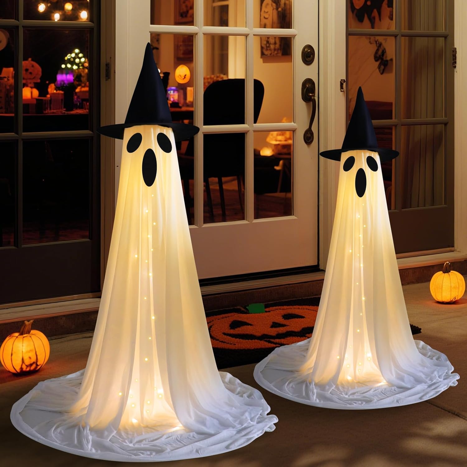 Large Adjustable Height Lighted Ghosts for Halloween Decor