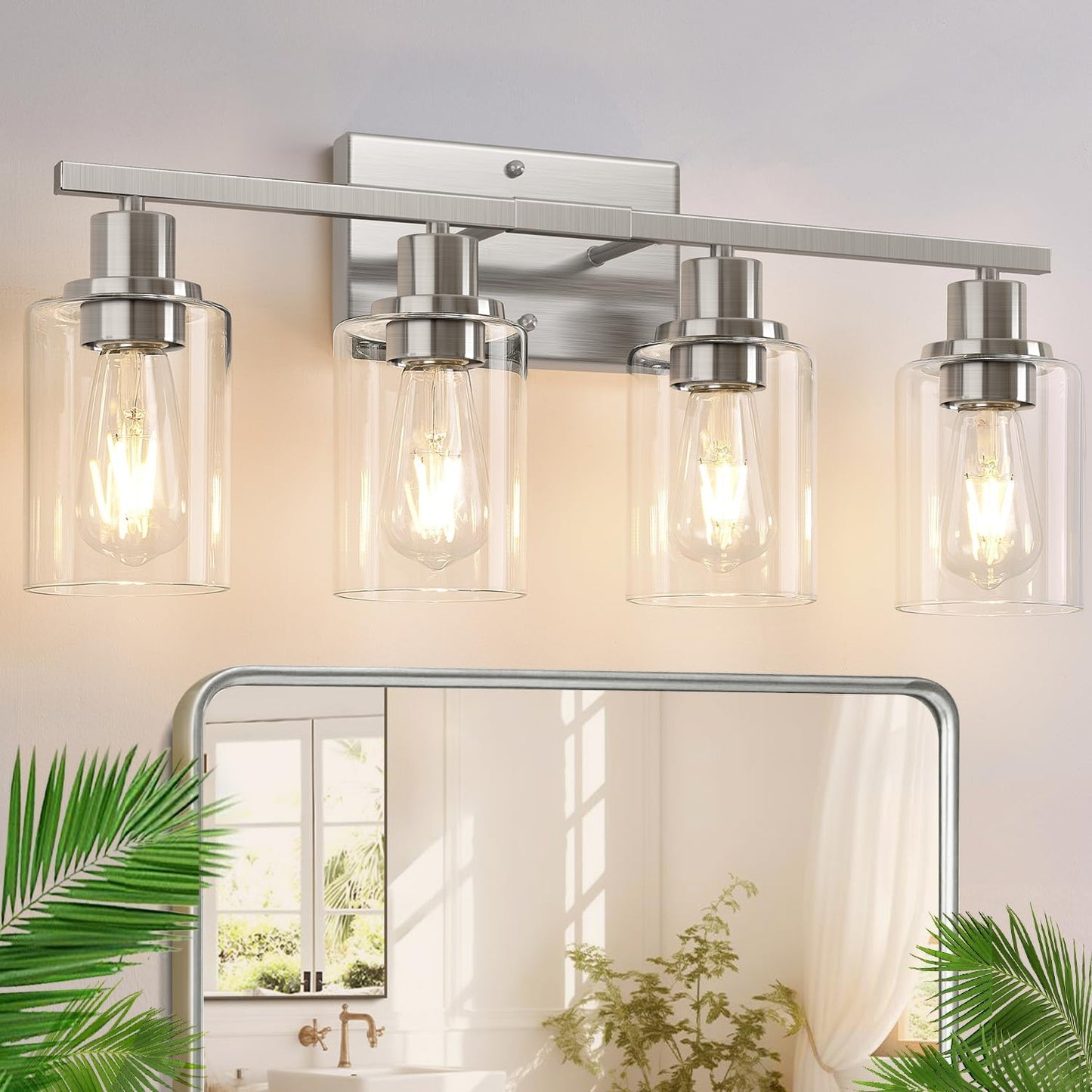 4-Light Bathroom Light Fixtures in Brushed Nickel for Modern Spaces