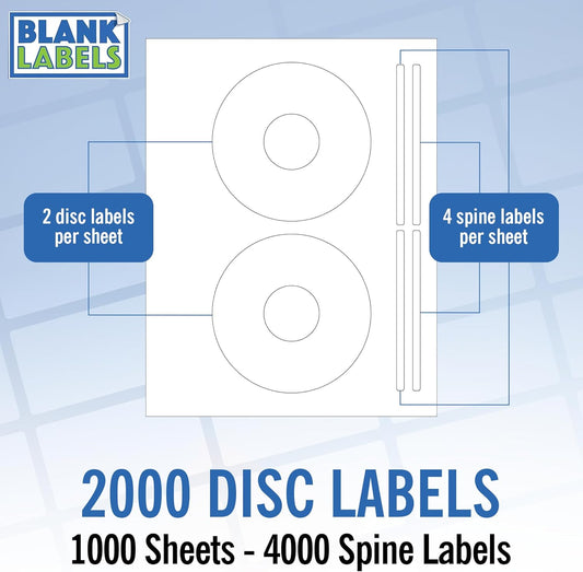 2000 CD DVD Labels Blank Labels for Laser and Inkjet Printers
