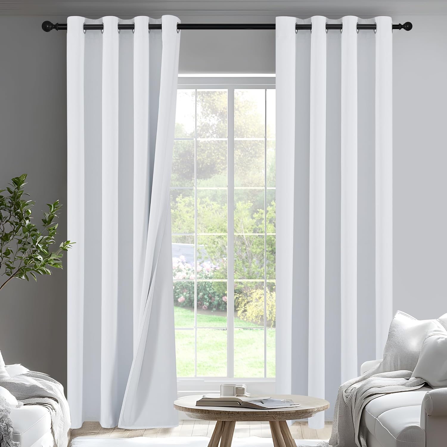 PONY DANCE White Total Blackout Curtains for Bedroom & Living Room