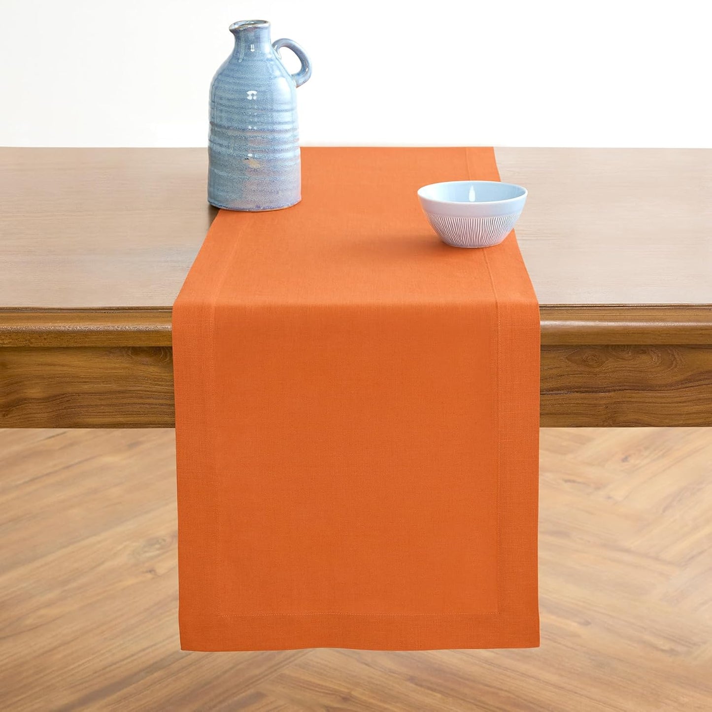 Solino Home 100% Pure Linen Table Runner in Persimmon Orange