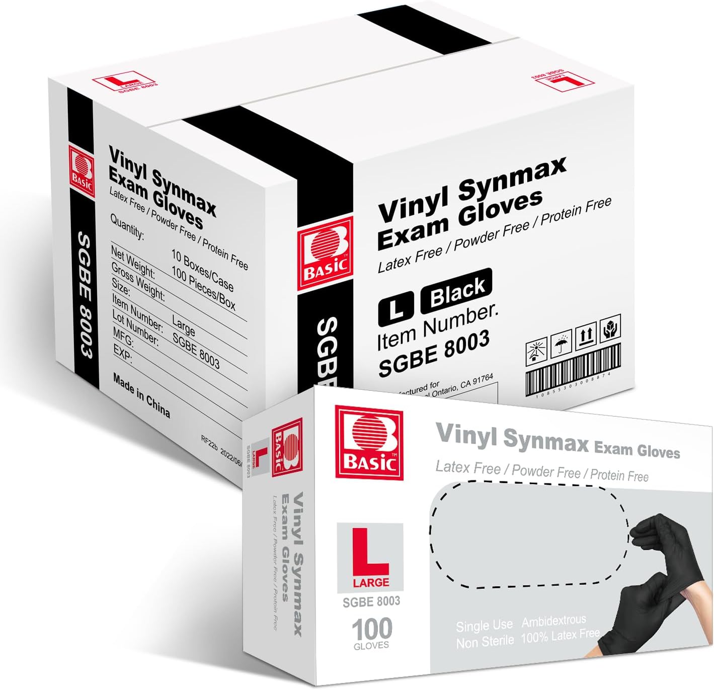 Synmax Black Vinyl Exam Gloves - 100 Count Box
