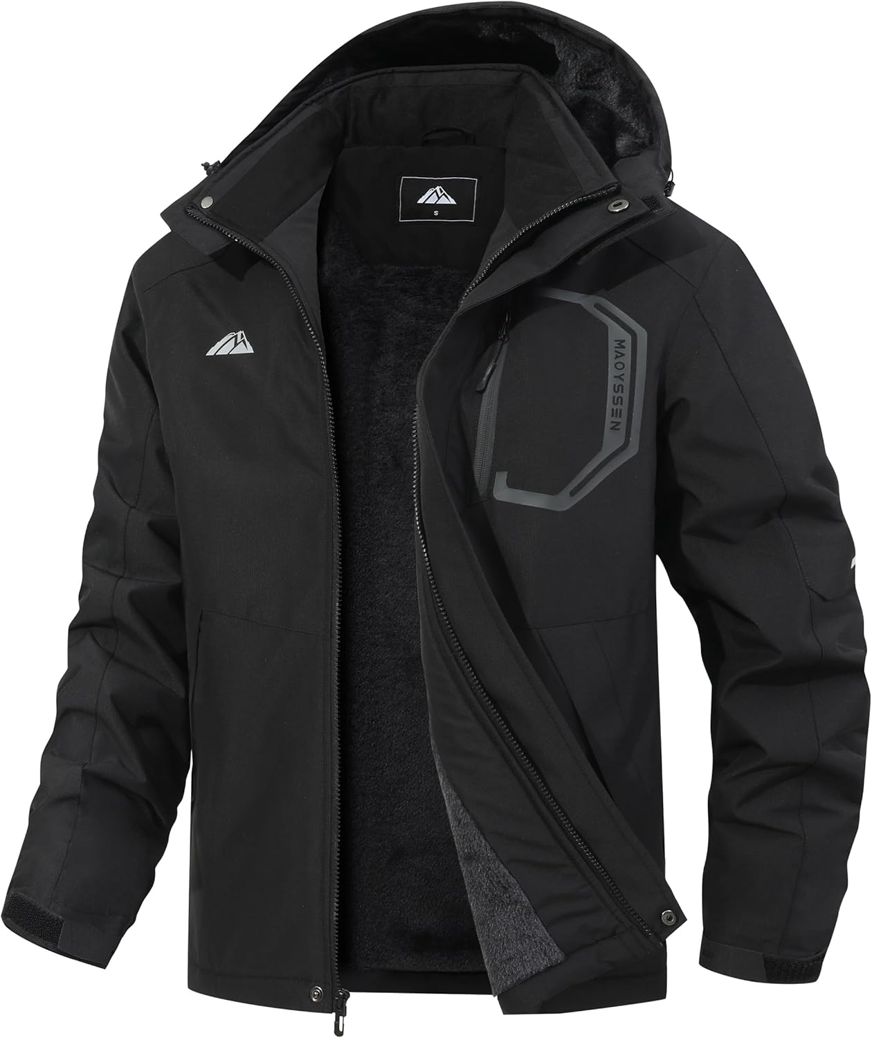Men's Ski Jacket with Hooded Waterproof Fleece Lining Coat