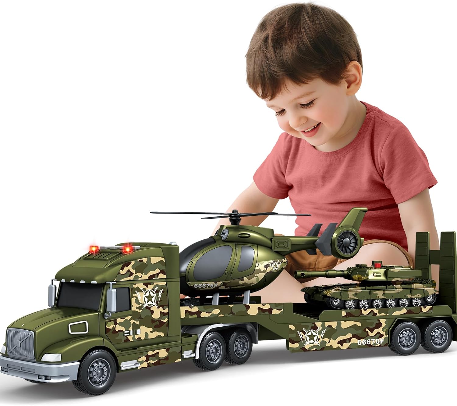 Toddler Boy Toys 27in Army Truck with Helicopters and Tank
