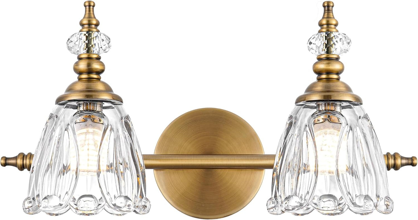 Brass Vanity Light with Flower Glass Shade for Elegant Bathrooms