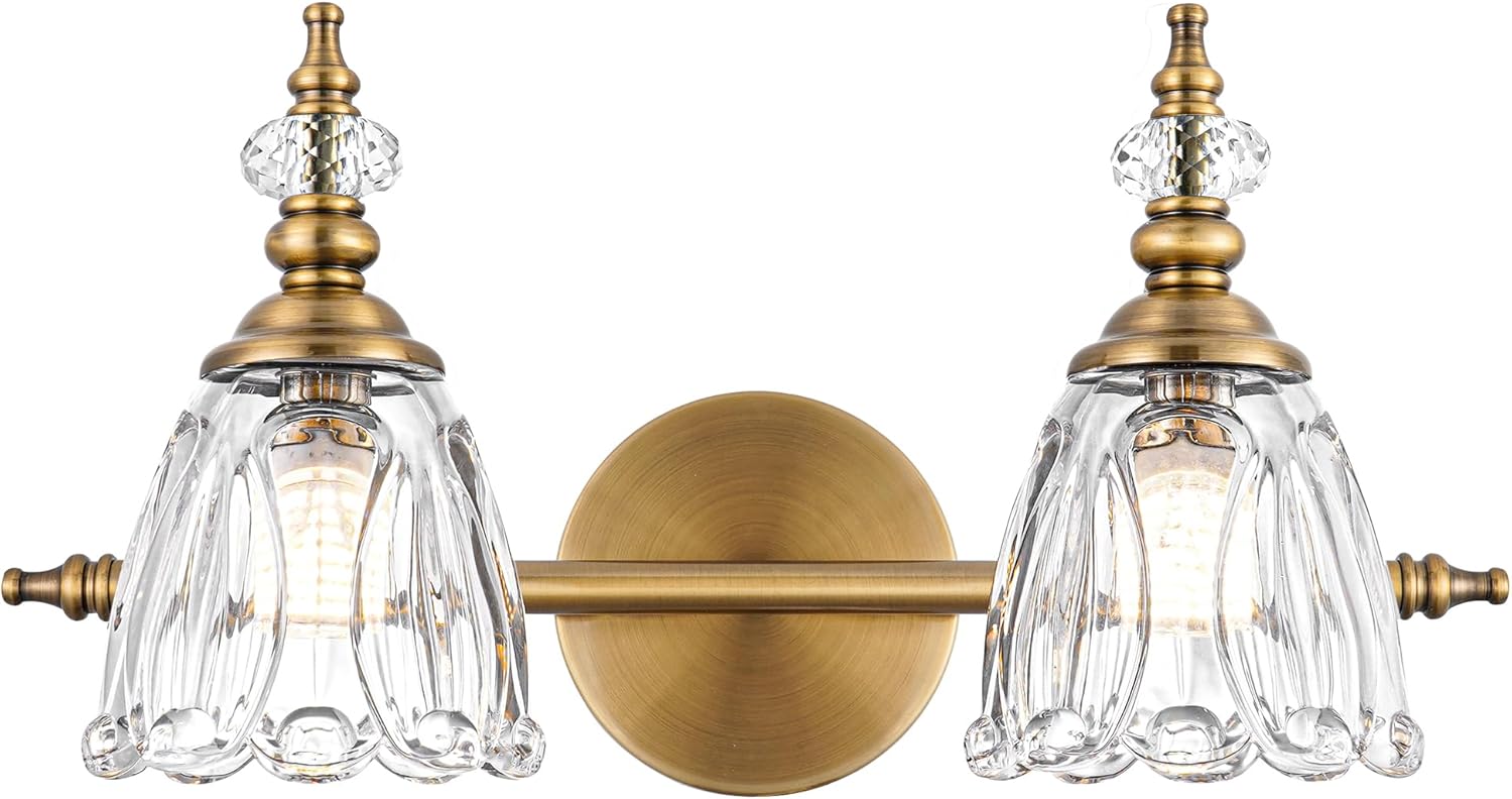 Brass Vanity Light with Flower Glass Shade for Elegant Bathrooms
