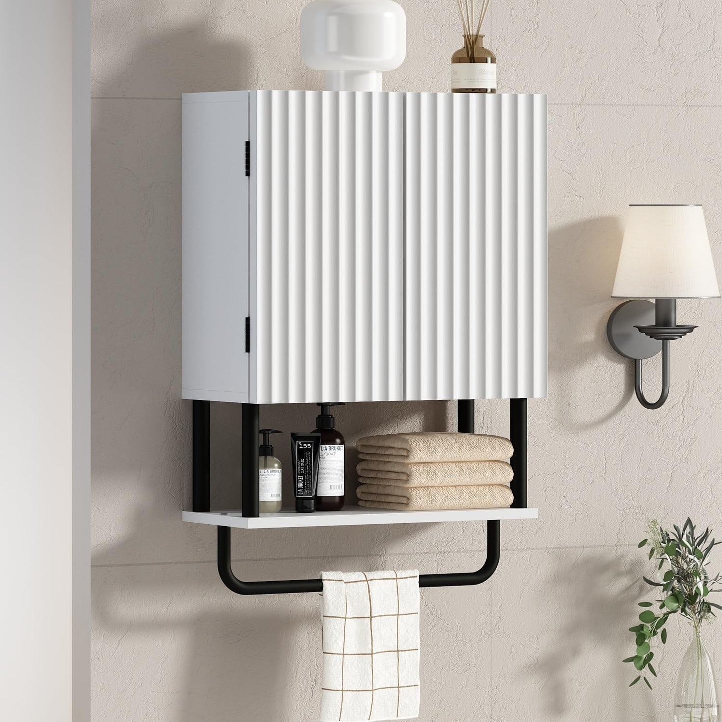 RUSTOWN Fluted Bathroom Wall Cabinet for Modern Storage Needs