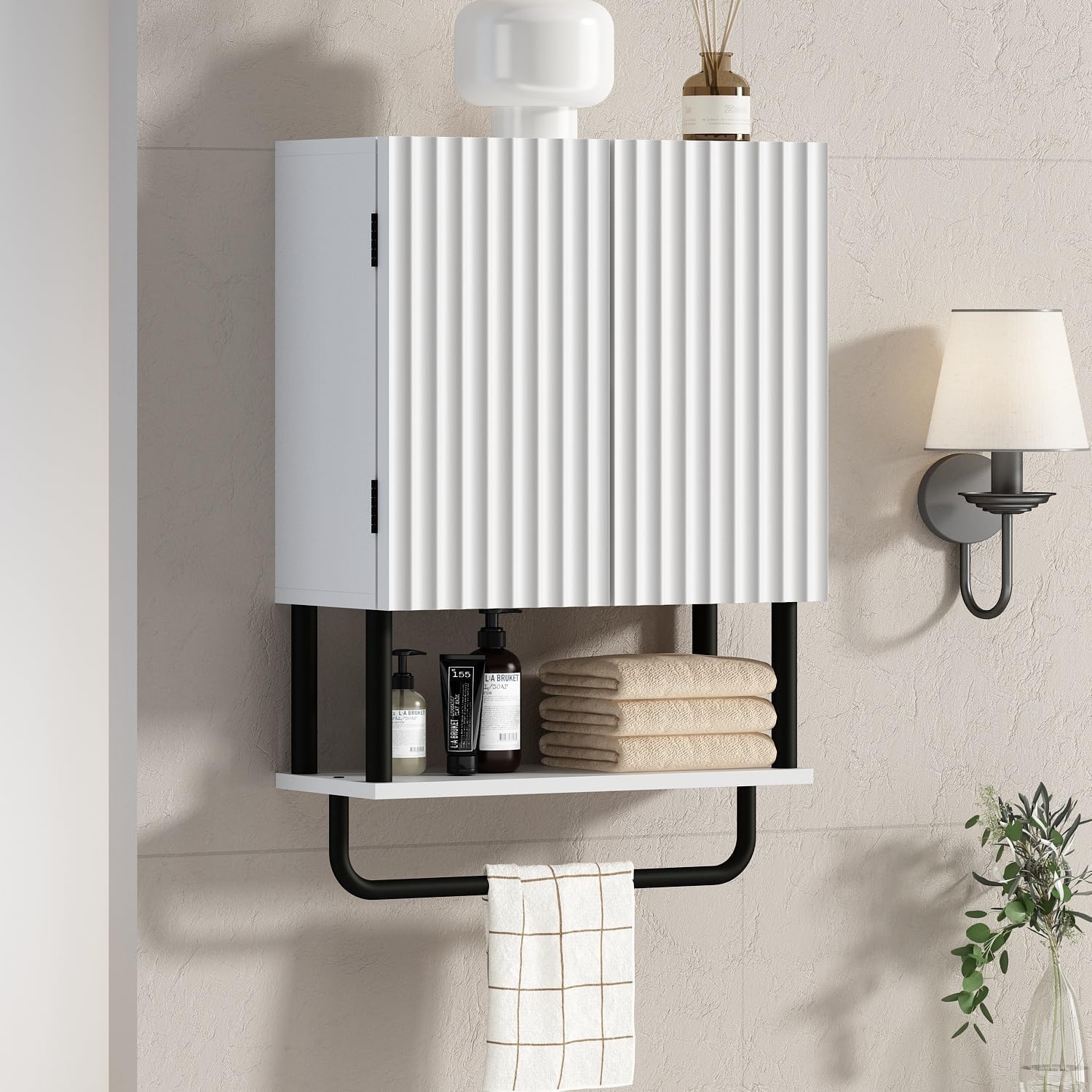 RUSTOWN Fluted Bathroom Wall Cabinet for Modern Storage Needs