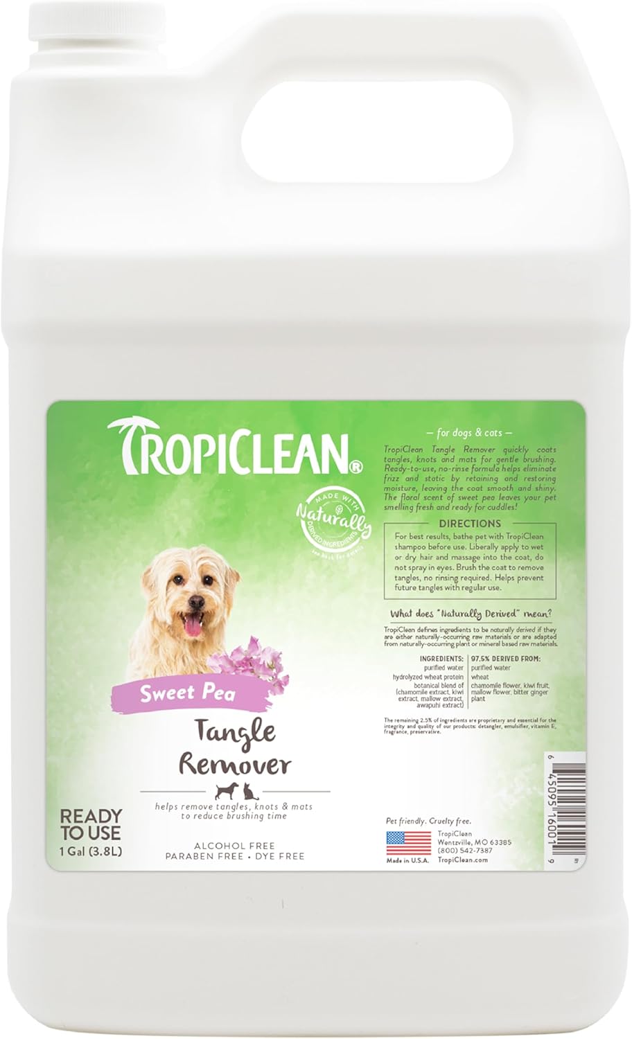 TropiClean Sweet Pea Detangler Spray for Cats and Dogs 1 Gallon