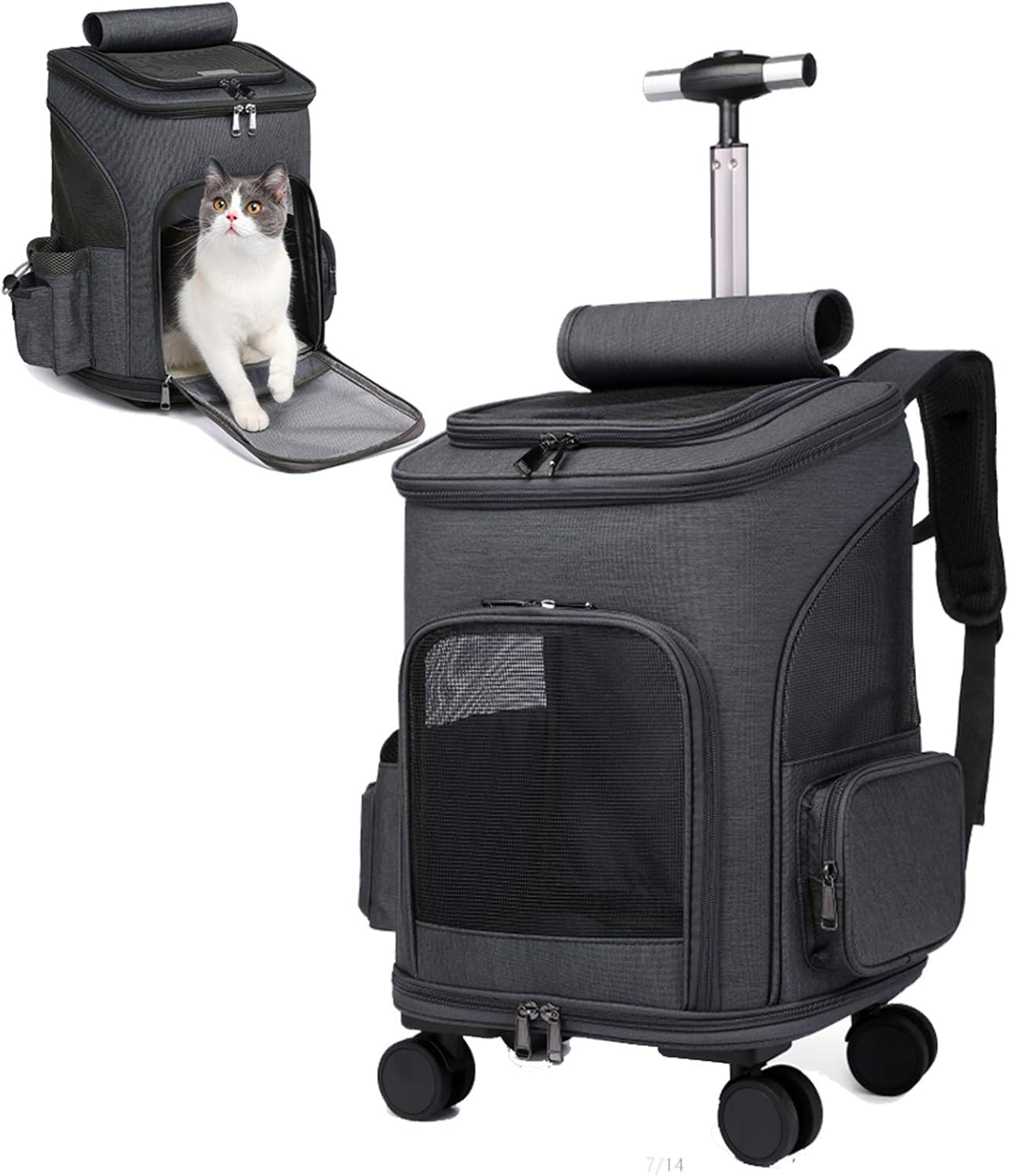 Wheeled Pet Carrier Backpack for Small Dogs and Cats Travel
