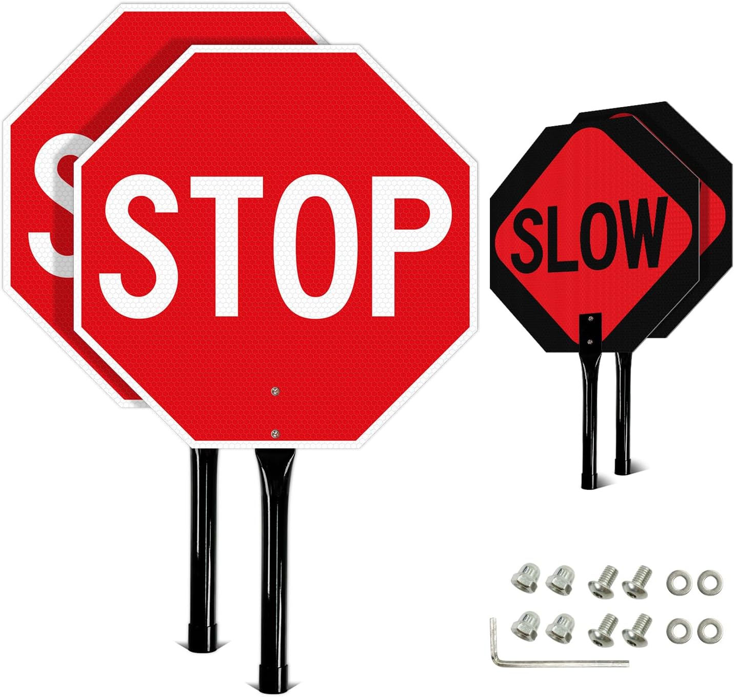 GicnKeuz Stop Slow Sign with Metal Handle for Traffic Control