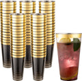LIYH 100 Pcs Gold Rim Black Plastic Cups 16 oz - Party Ready