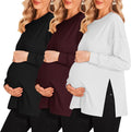 Ekouaer Womens 3-Pack Maternity Long Sleeve Side Ruched Tops