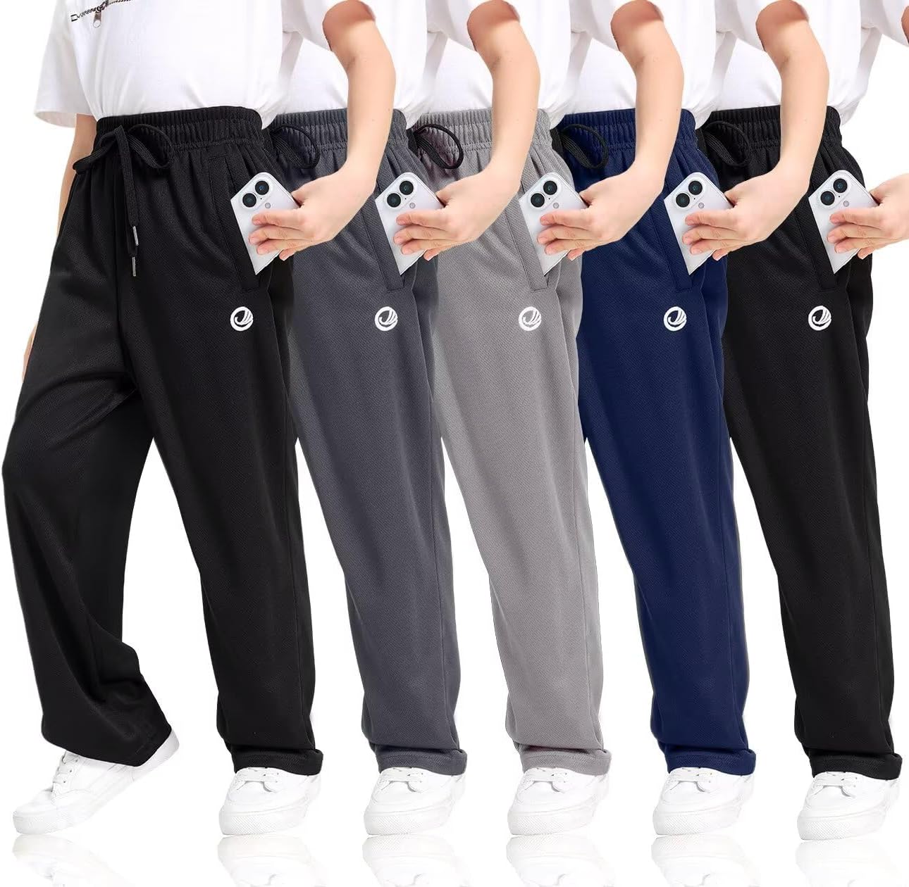 Boys Sweatpants with Zip Pockets 5-Pack Athletic Joggers