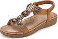 SHIBEVER Womens Beaded Bohemian Flat Sandals - Comfortable Summer Slip