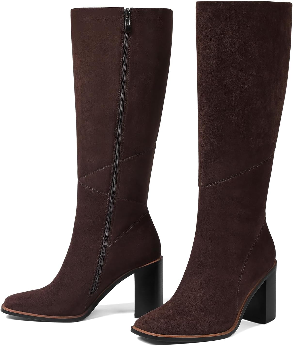 Womens Knee High Boots with Waterproof Square Toe and Chunky Heel