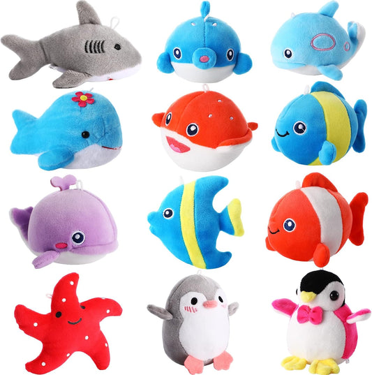12 Mini Ocean Animal Plush Keychains - Adorable Sea Creatures for Fun & Decor!