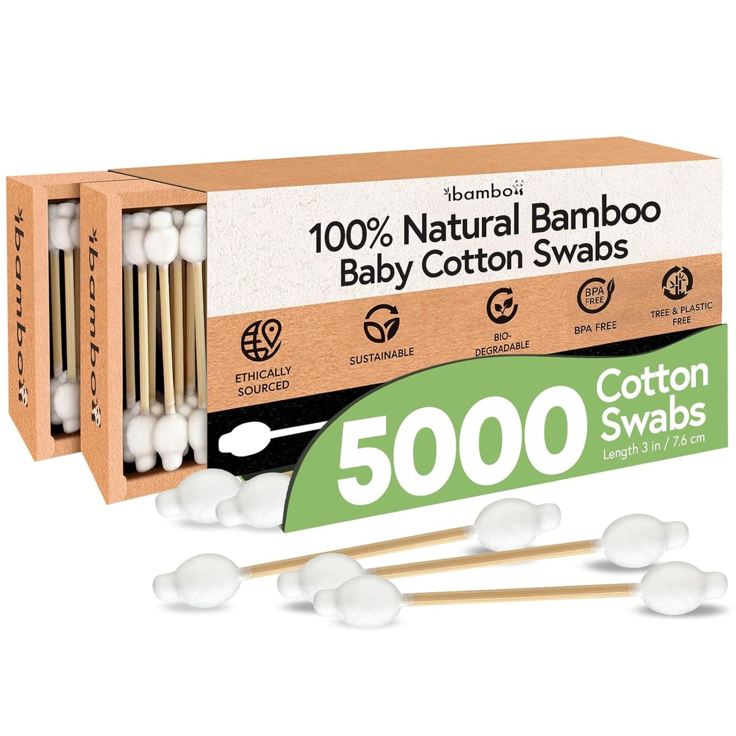 Ibambo 100% Bamboo Cotton Swabs - Organic Baby Safety Swabs