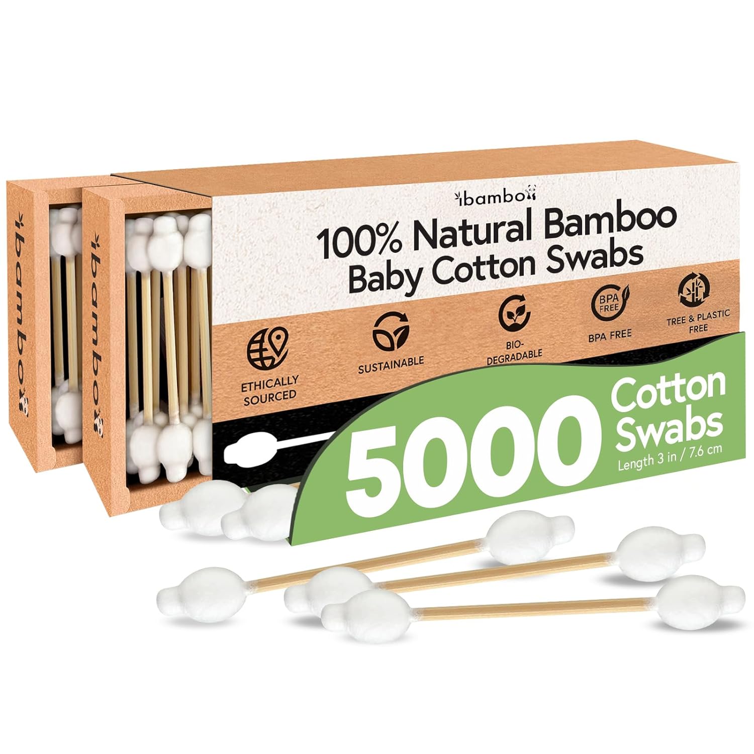 Ibambo 100% Bamboo Cotton Swabs - Organic Baby Safety Swabs