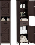 Tall Bathroom Storage Cabinet 67in with Barn Doors and Drawer - Slim