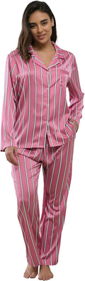 Womens Silk Satin Pajamas Set Button Down 2 Piece Pjs (Style 9P3S)