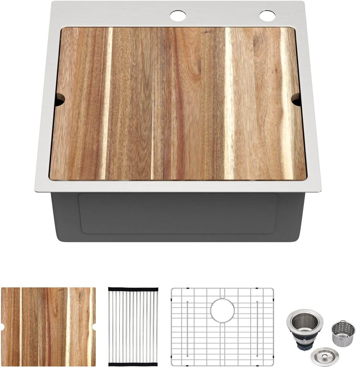 Kichae Drop In Kitchen Sink - 21x20 Stainless Steel Workstation