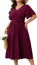 Plus Size Maxi Dress V Neck Short Sleeve Swiss Dot - Flowy Fit