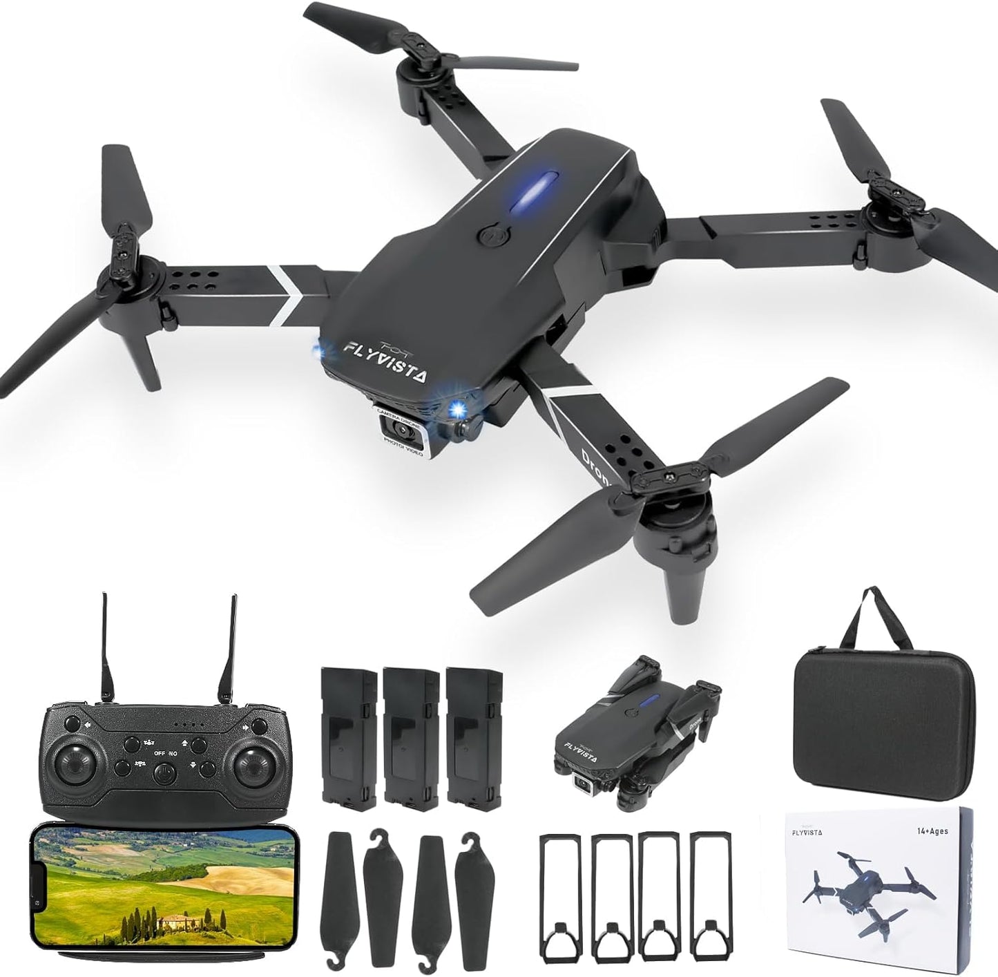 FLYVISTA Mini Drone: 1080P Camera, 3 Batteries, Easy Control, Fun Flips