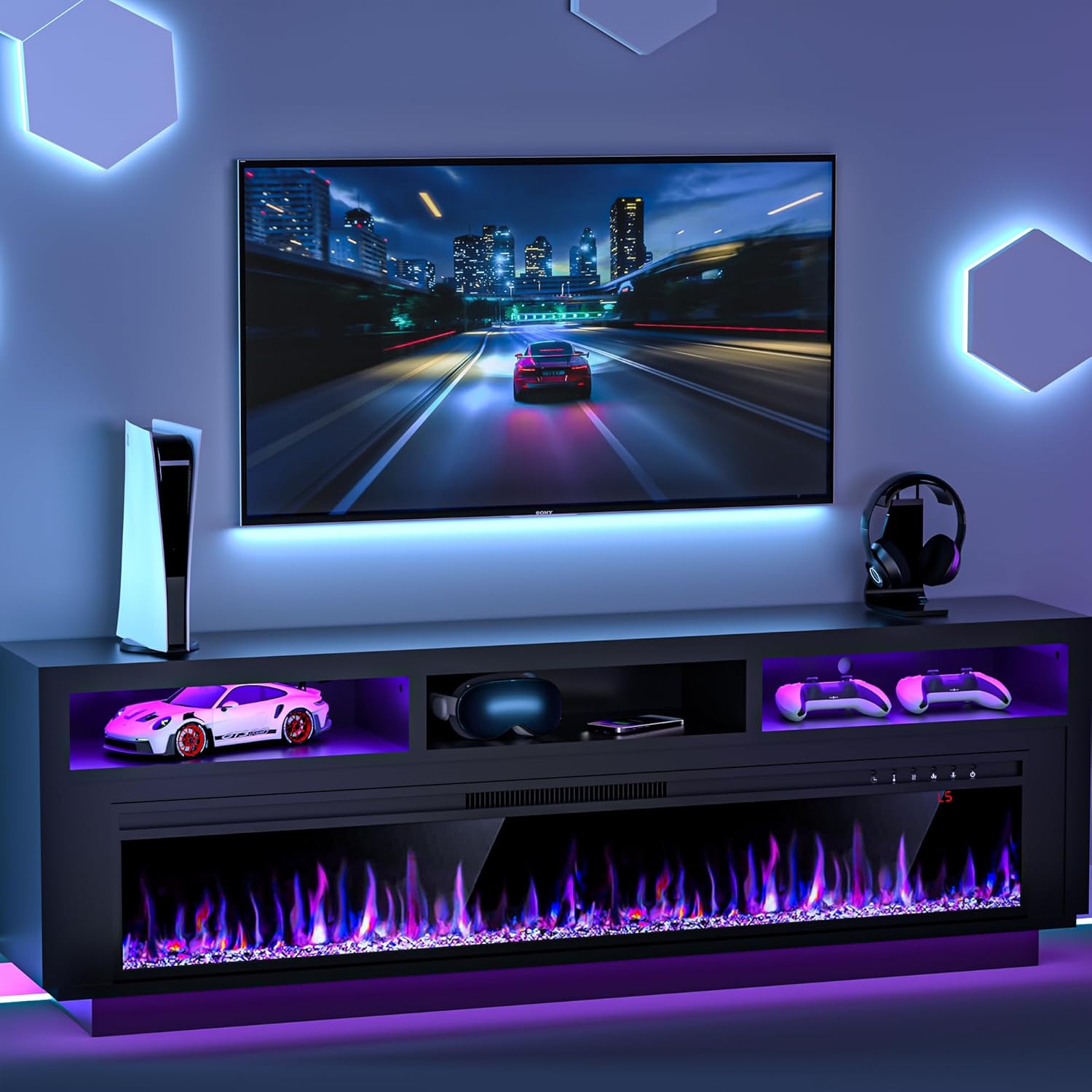 Spurgehom 58 TV Stand with Electric Fireplace - Stylish Storage & Entertainment Solution