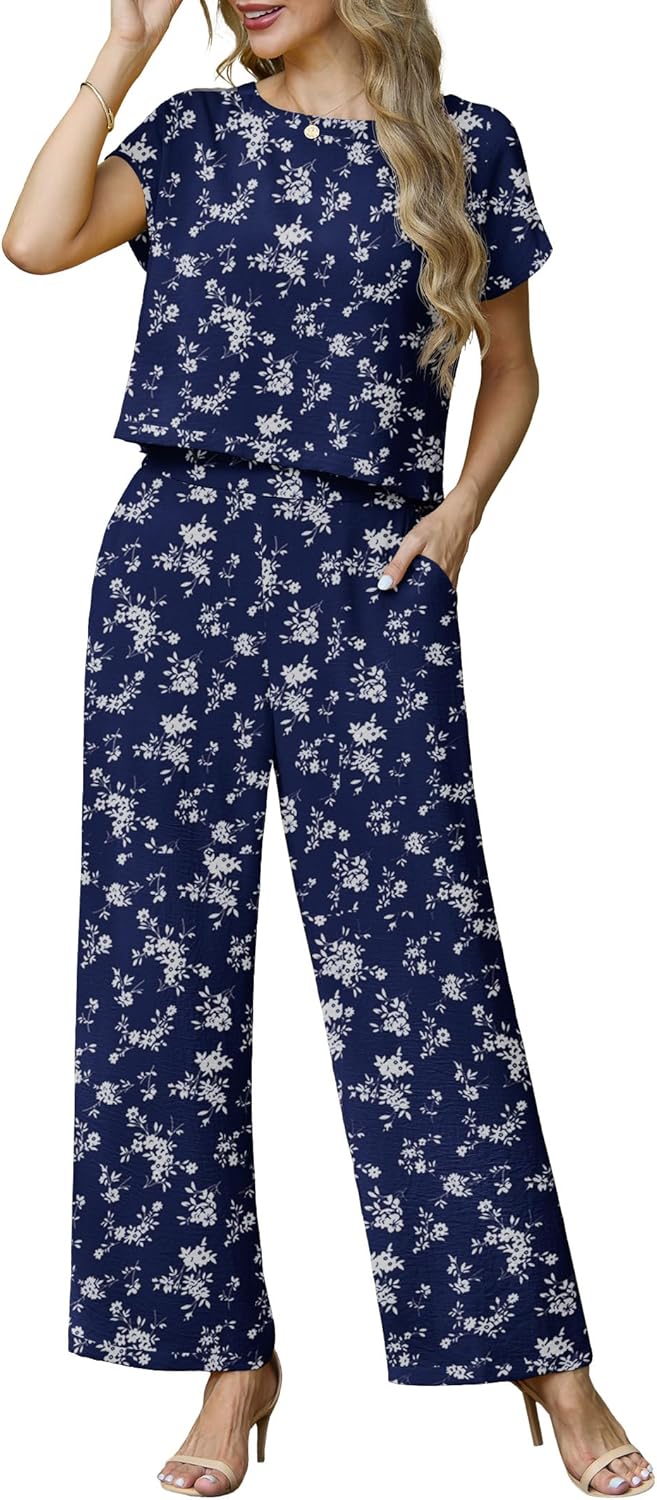 Lepunuo 2 Piece Sets for Women Summer Cap Sleeve Crop Top
