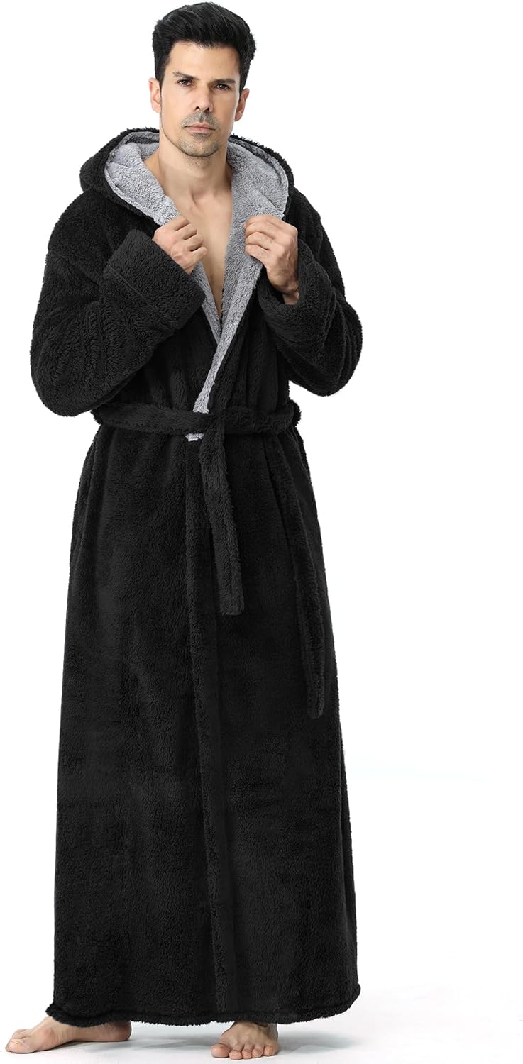 Artfasion Mens Hooded Plush Robe: Cozy Fleece Bathrobe for Winter