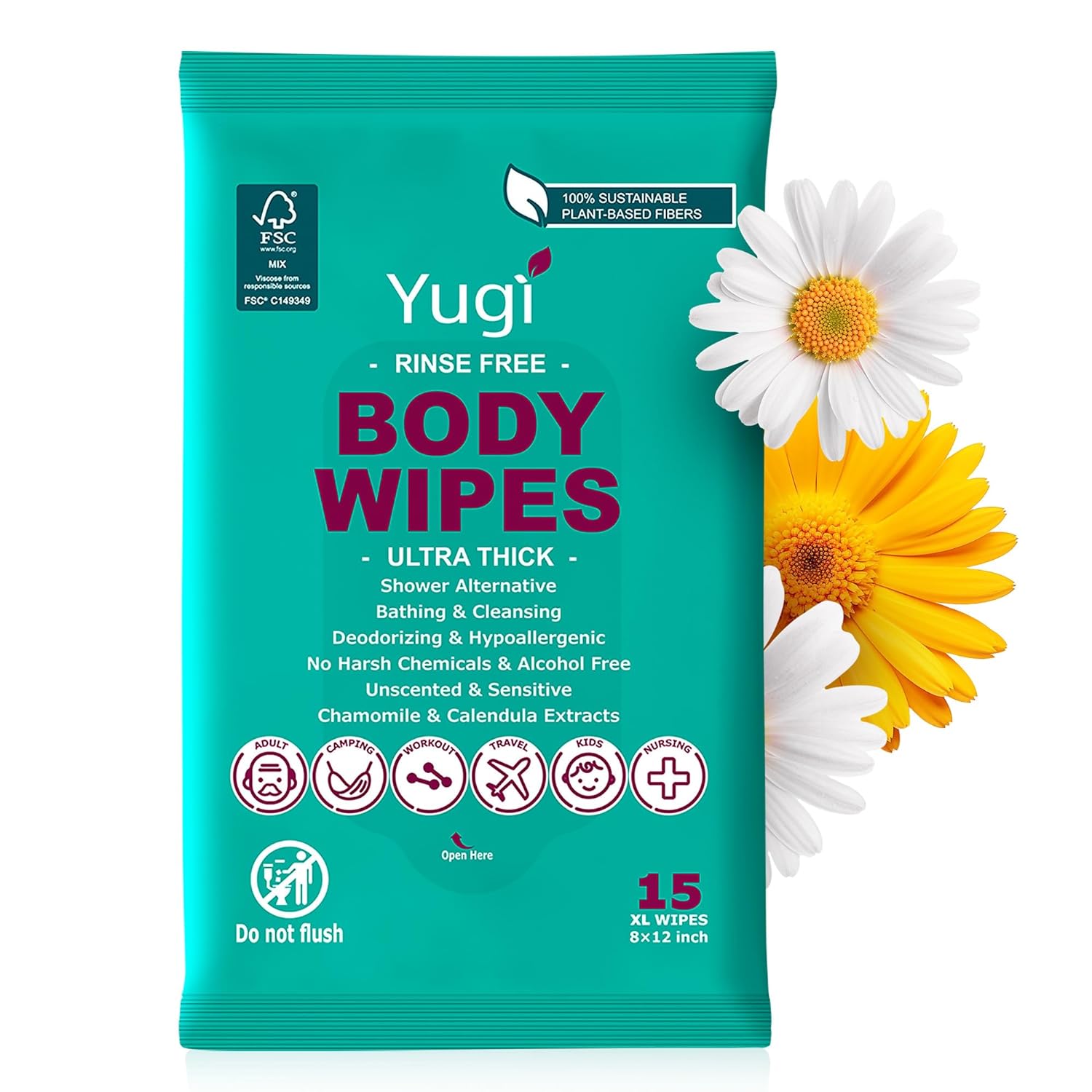 15 XL Ultra Thick Body Wipes: Extra Moist Shower Alternative