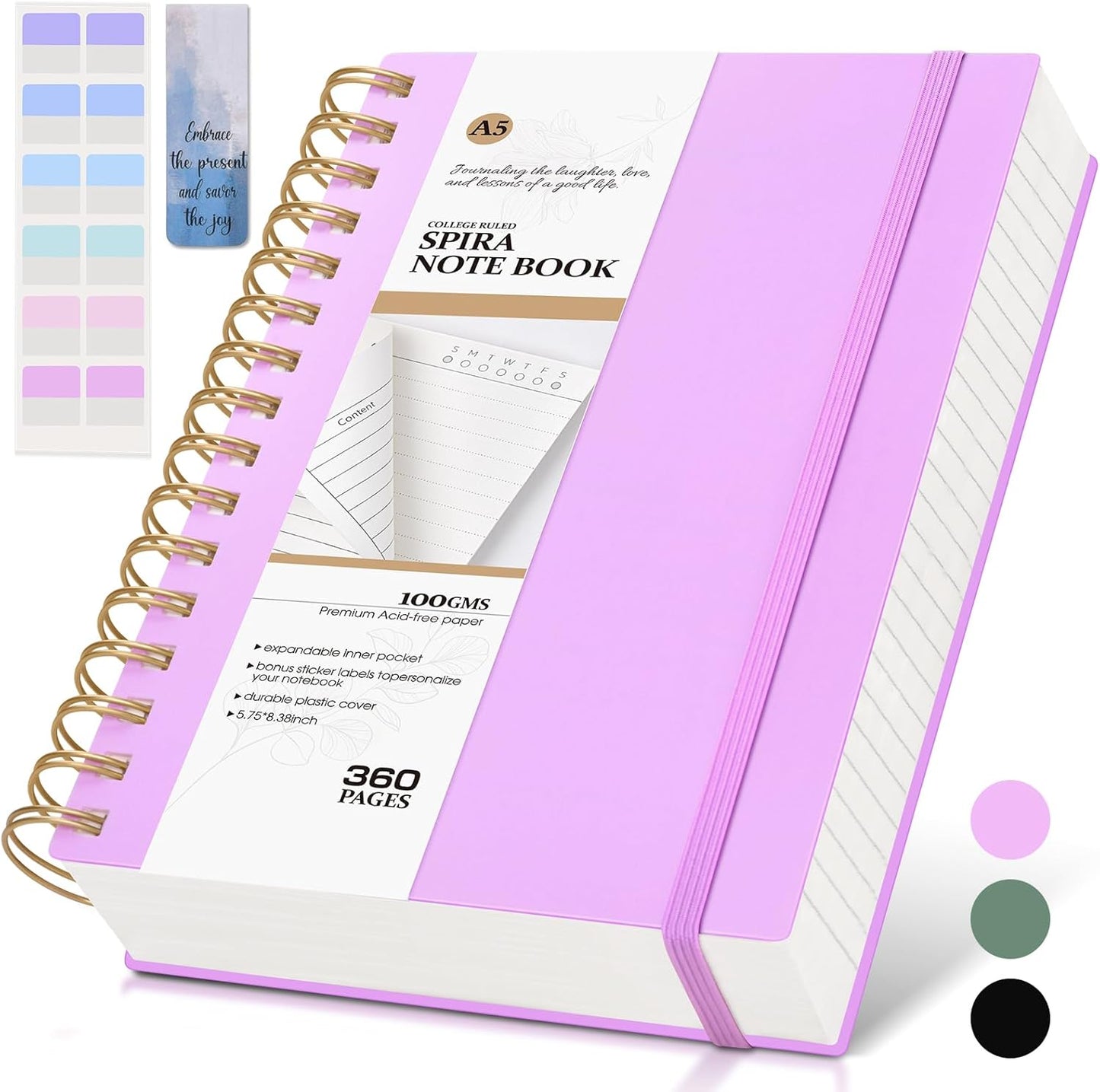 Premium 360 Page A5 Purple Spiral Journal, College Ruled 100GSM Paper